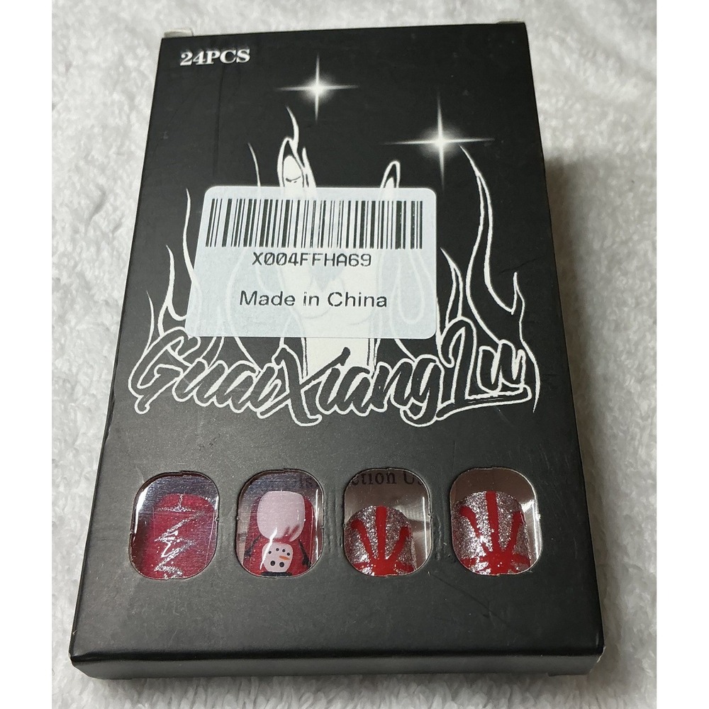 24PCS Christmas Press On Nails Red Snowman Glitter Short False Nails Kit